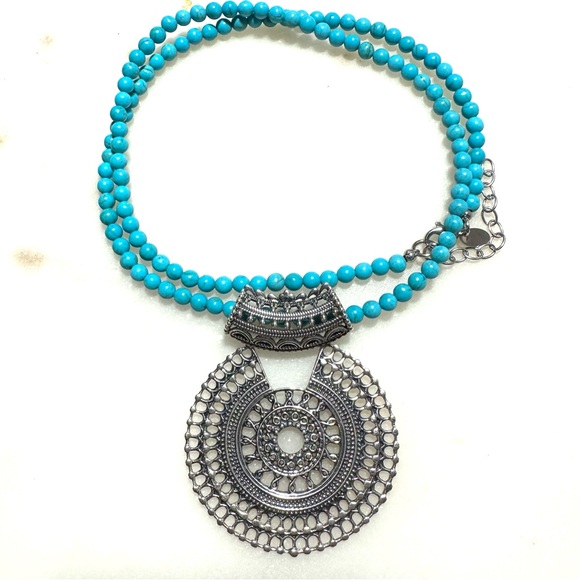Nicky Butler Turquoise Round Bead Necklace With Arya Sterling Silver Pendant
